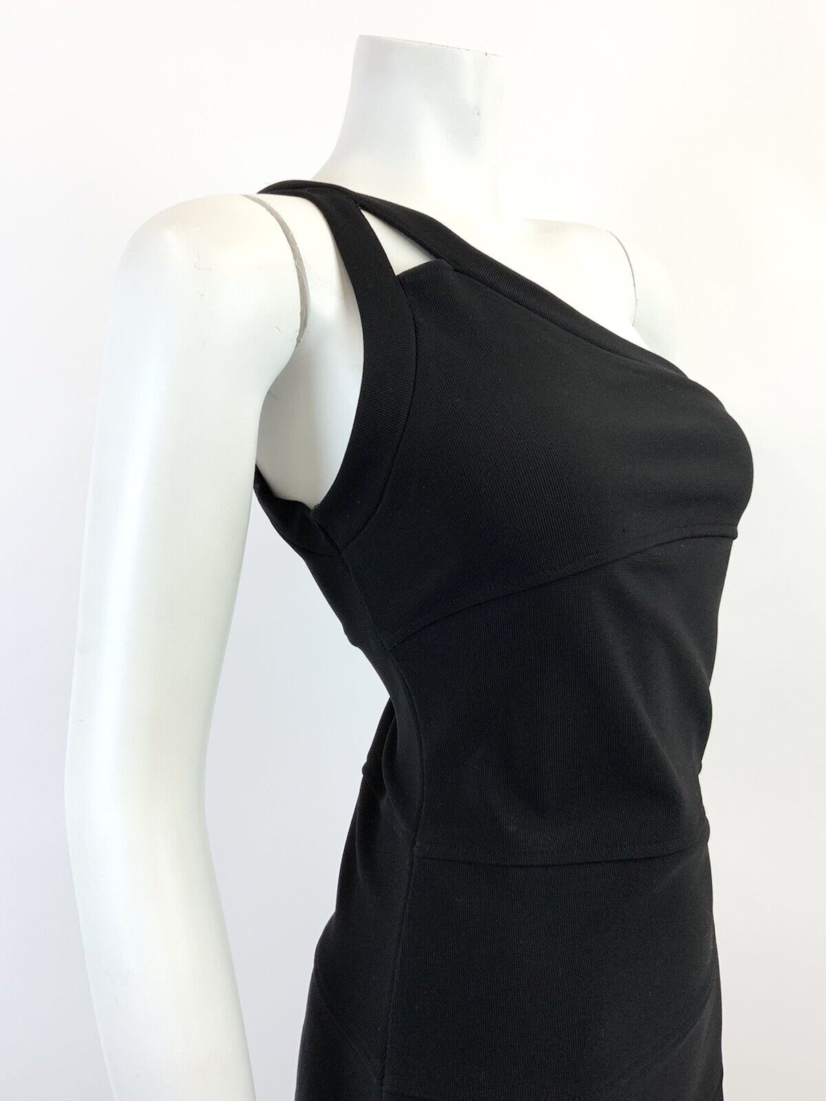 VINTAGE 70s STYLE 90s BLACK ONE SHOULDER WIGGLE PENCIL STUDIO 54 GLAM DRESS 8