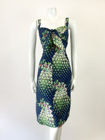 VINTAGE 60s 70s BLUE GREEN WHITE RED FLORAL OP ART STRAPPY SUN DRESS 8