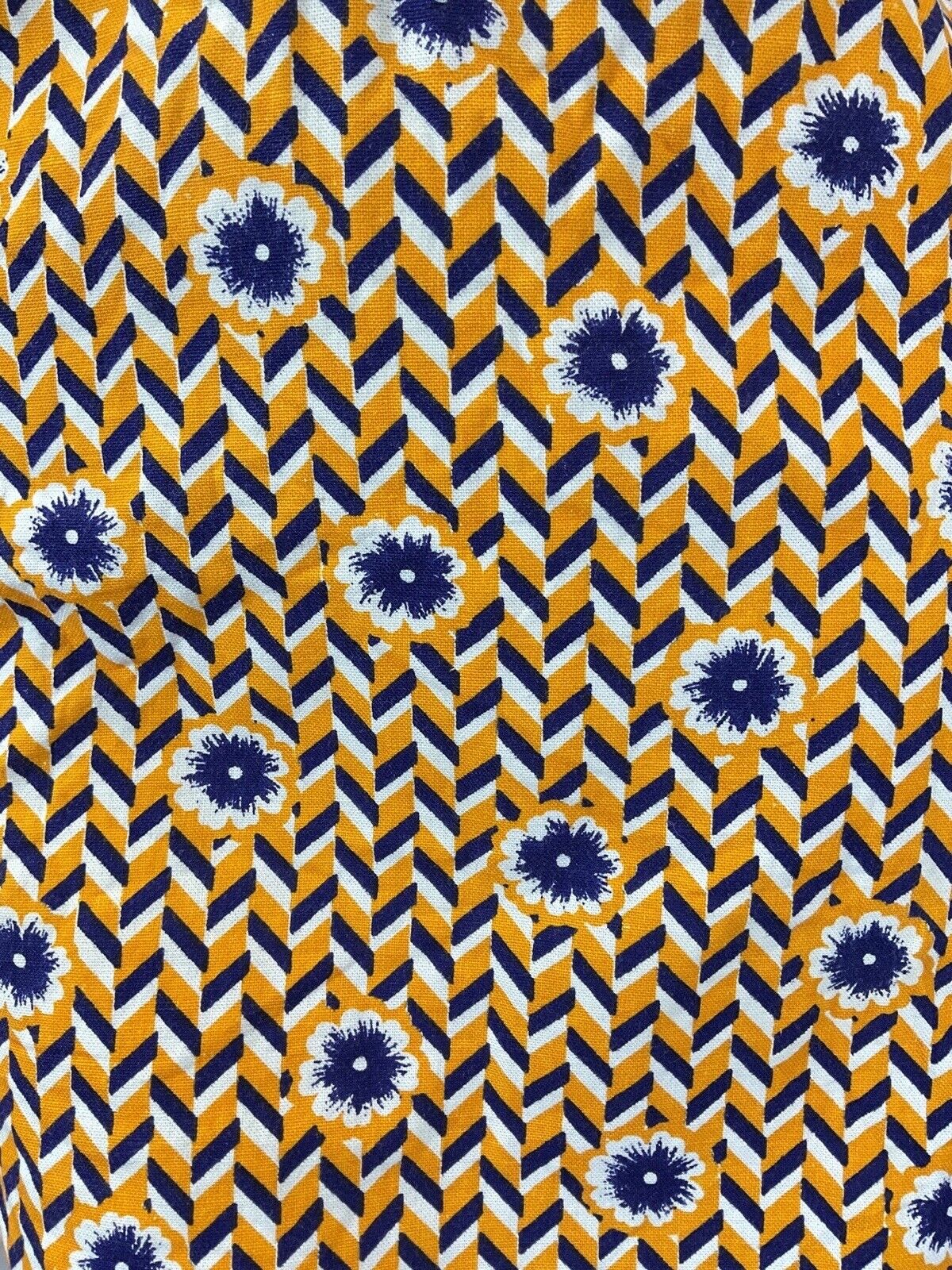 VINTAGE 60s 70s YELLOW BLUE WHITE CHEVRON FLORAL GEOMETRIC MOD SHIRT DRESS 10