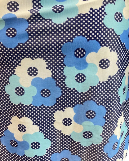 VINTAGE 60s 70s BLUE WHITE POLKA-DOT DAISY FLOWER MOD DAGGER SHIRT DRESS 8 10