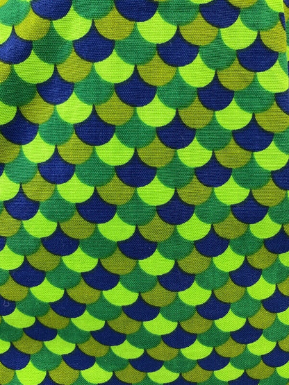 VINTAGE 60s 70s LIME FOREST GREEN BLUE SCALES MOD SLEEVELESS MINI DRESS 8