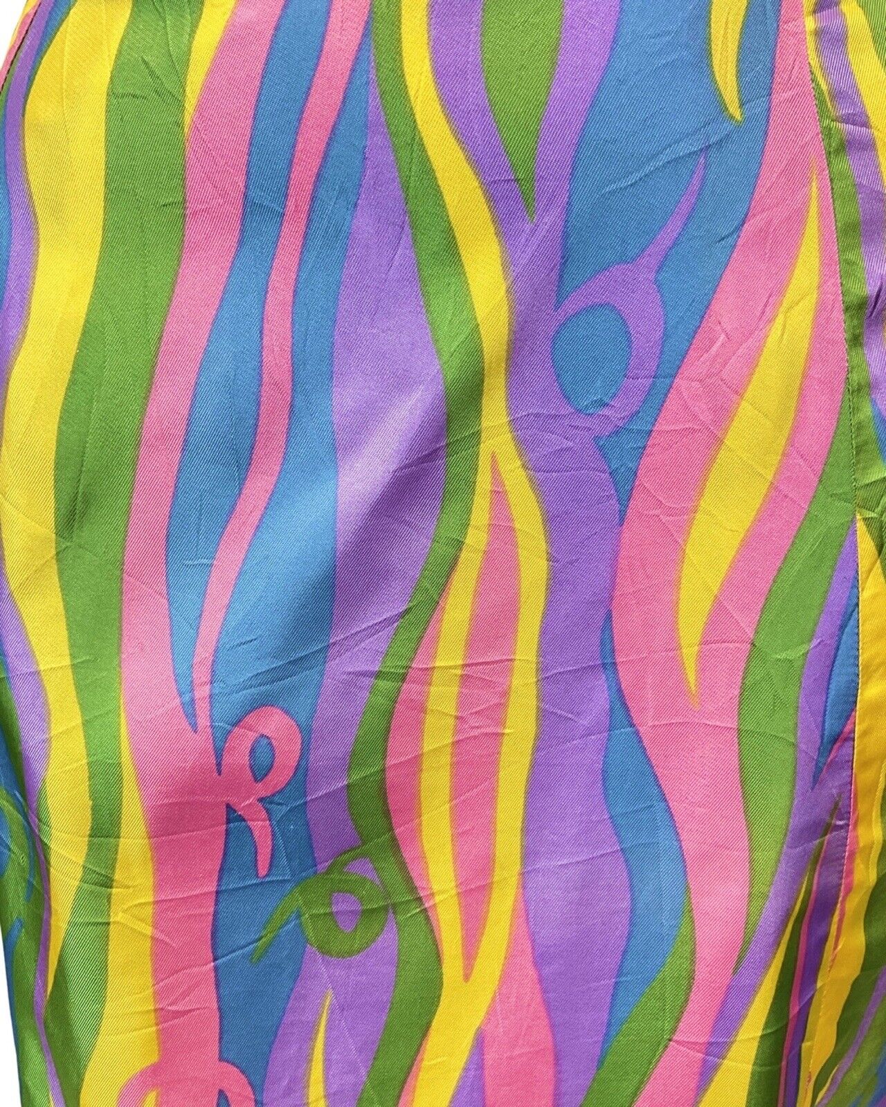 VINTAGE 60s 70s PURPLE BLUE YELLOW GREEN PSYCHEDELIC SLEEVELESS WIGGLE DRESS 10