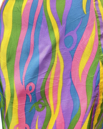 VINTAGE 60s 70s PURPLE BLUE YELLOW GREEN PSYCHEDELIC SLEEVELESS WIGGLE DRESS 10