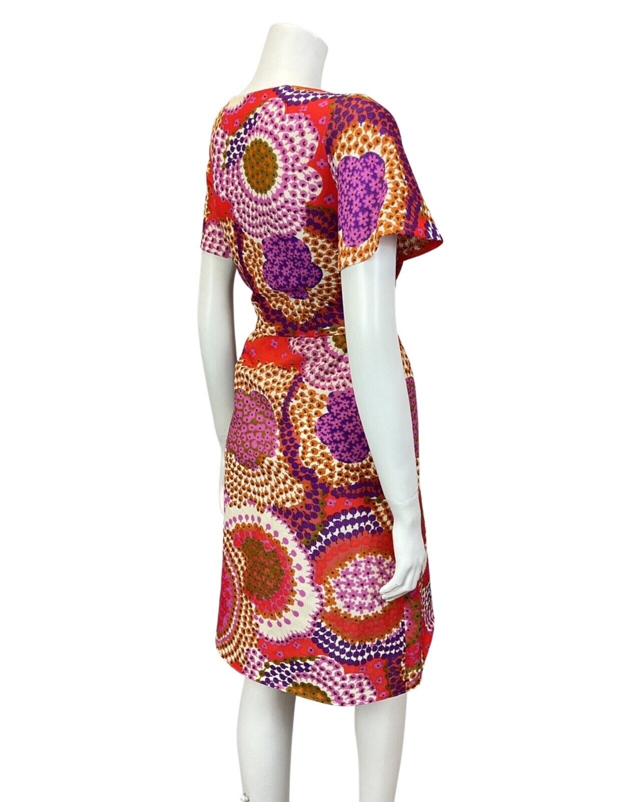 VTG 60s 70s PINK RED PURPLE PSYCHEDELIC SPIROGRAPH FLORAL BELL SLEEVE DRESS 8 10