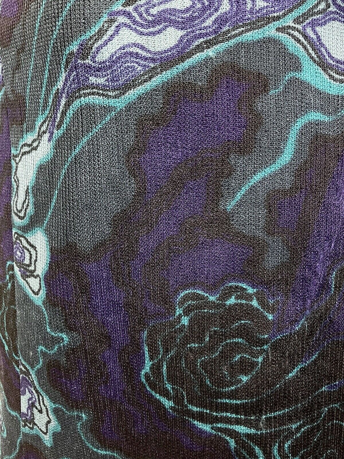 VINTAGE 60s 70s BLUE PURPLE BLACK PSYCHEDELIC GEODE MOD MANDARIN COLLAR DRESS 16