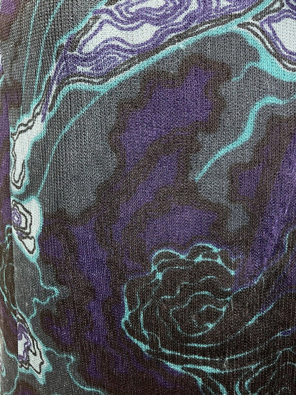 VINTAGE 60s 70s BLUE PURPLE BLACK PSYCHEDELIC GEODE MOD MANDARIN COLLAR DRESS 16