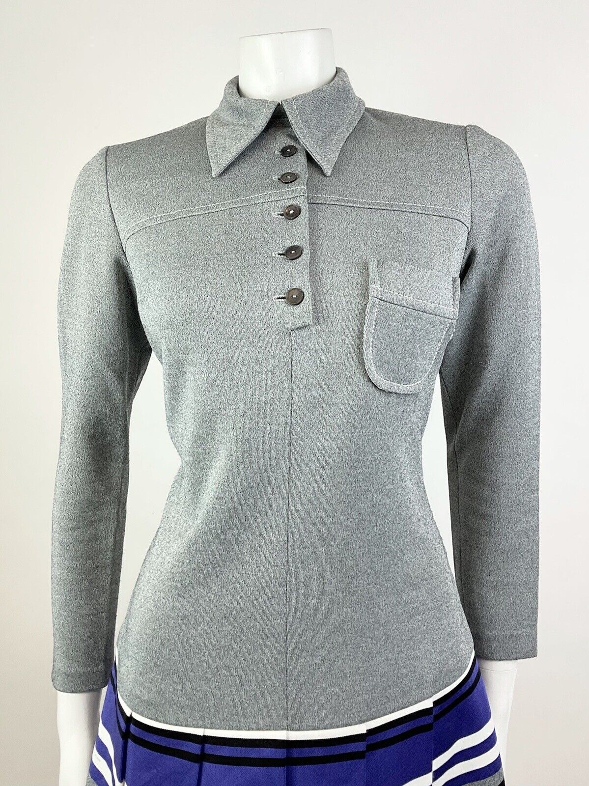 VTG 60s 70s GREY PURPLE WHITE STRIPED MOD PREPPY DAGGER SHIRTSCOOTER DRESS 10 12