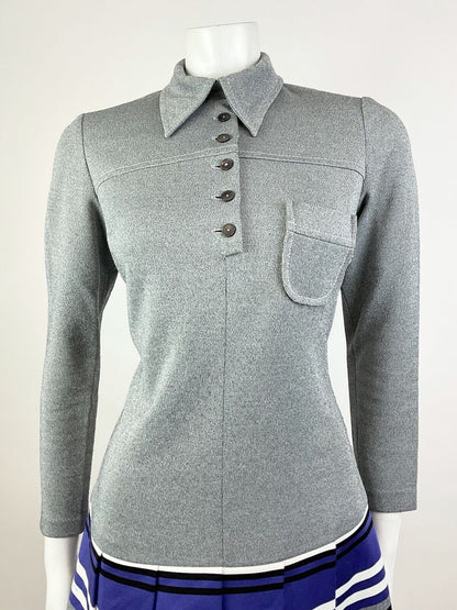 VTG 60s 70s GREY PURPLE WHITE STRIPED MOD PREPPY DAGGER SHIRTSCOOTER DRESS 10 12