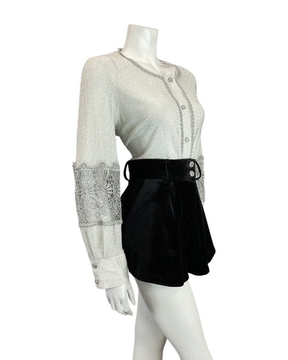 VTG 60s 70s METALLIC SILVER LUREX LACE DISCO PARTY STUDIO 54 JACKET BLOUSE 12 14
