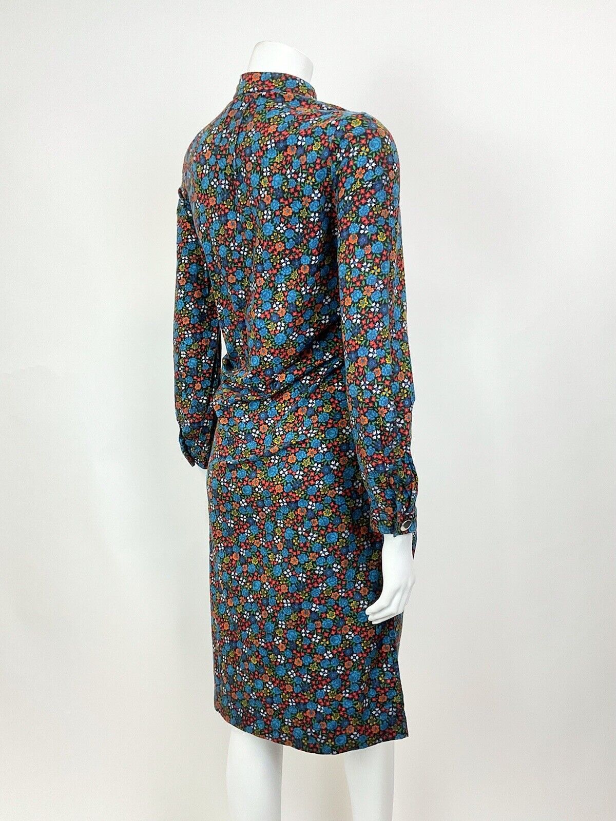 VINTAGE 60s 70s BLUE GREEN ORANGE DITSY FLORAL ROSE MOD SHIFT DRESS 10 12