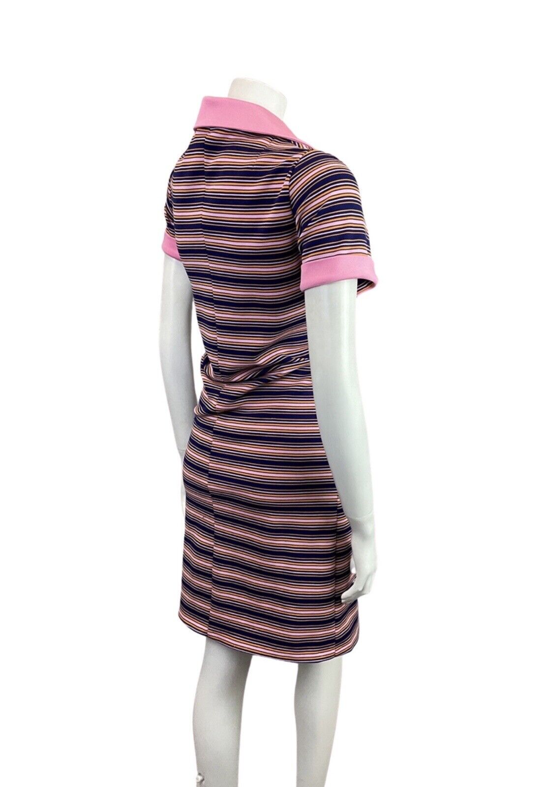 VINTAGE 60s 70s NAVY BLUE BABY PINK STRIPED MOD SHIRT DRESS 12 14