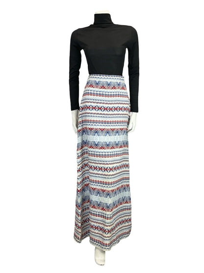 VTG 70S RED WHITE BLUE NORDIC SCANDINAVIAN PATTERN MAXI SKIRT SIZE 8