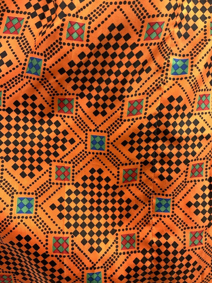 VINTAGE 60s 70s ORANGE BLACK GREEN RED CHECKERBOARD GEOMETRIC DAGGER SHIRT 8 10
