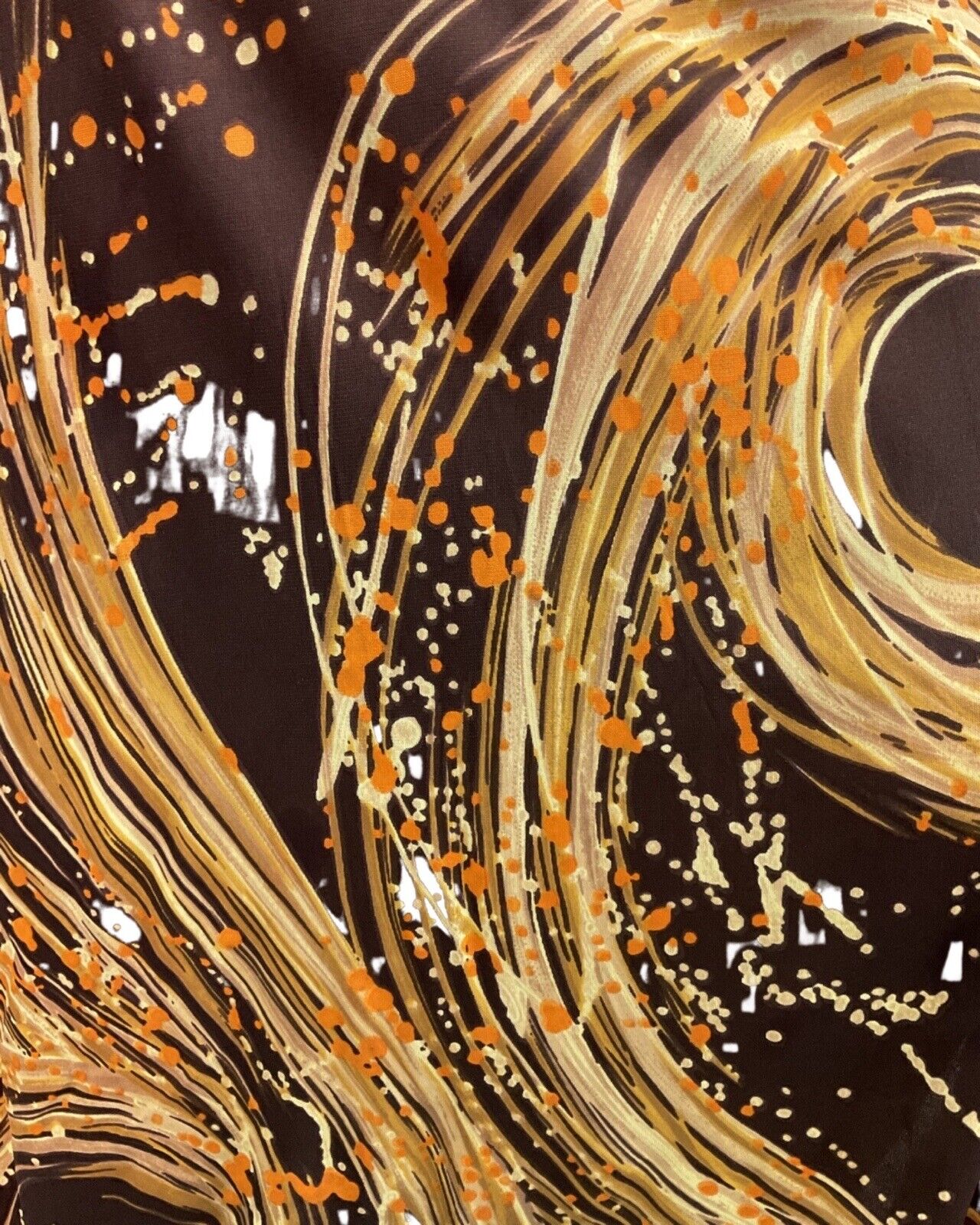 VINTAGE 60s 70s BROWN GOLD CREAM PSYCHEDELIC SWIRL COWL-NECK MAXI DRESS 8 10