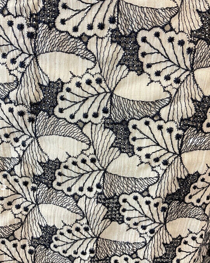 VINTAGE 60s 70s BLACK WHITE EMBROIDERED LEAFY FLORAL MOD SHIRT DRESS 12 14