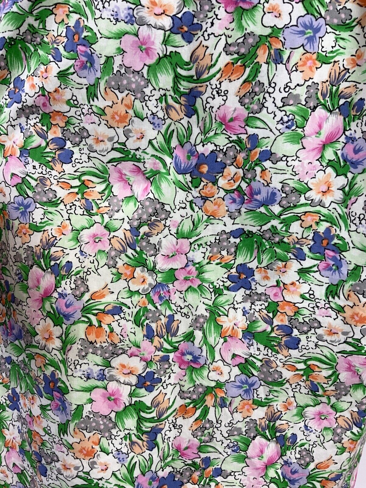 VTG 60s 70s GREEN PINK BLUE FLORAL GARDEN DITSY SLEEVELESS SUMMER DRESS 10 12