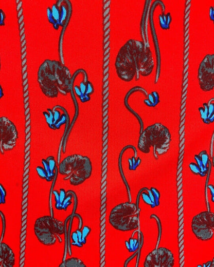 VINTAGE 60s 70s RED BLUE GREY FLORAL ROPE STRIPED LONG SLEEVE SWING DRESS 14