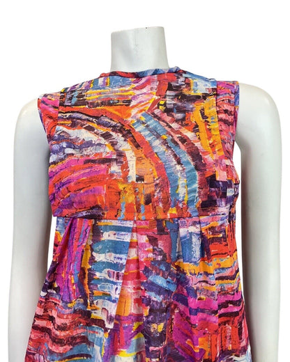 VTG 60s 70s PINK PURPLE BLUE YELLOW PSYCHEDELIC MOD EMPIRE TENT DRESS 12 14