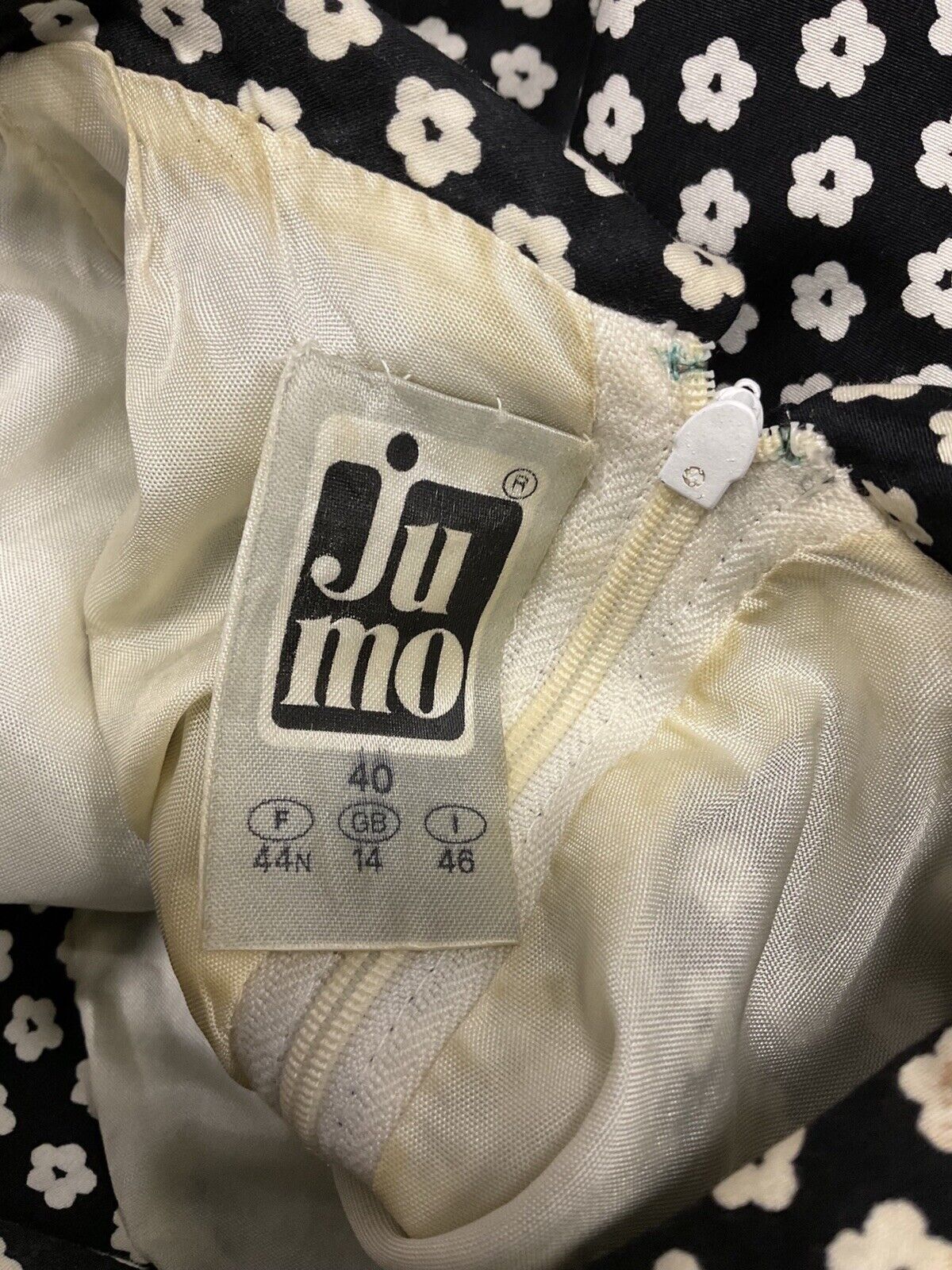 VINTAGE 60s 70s BLACK WHITE FLORAL DAISY MOD SLEEVELESS DAGGER SHIRT DRESS 10 12