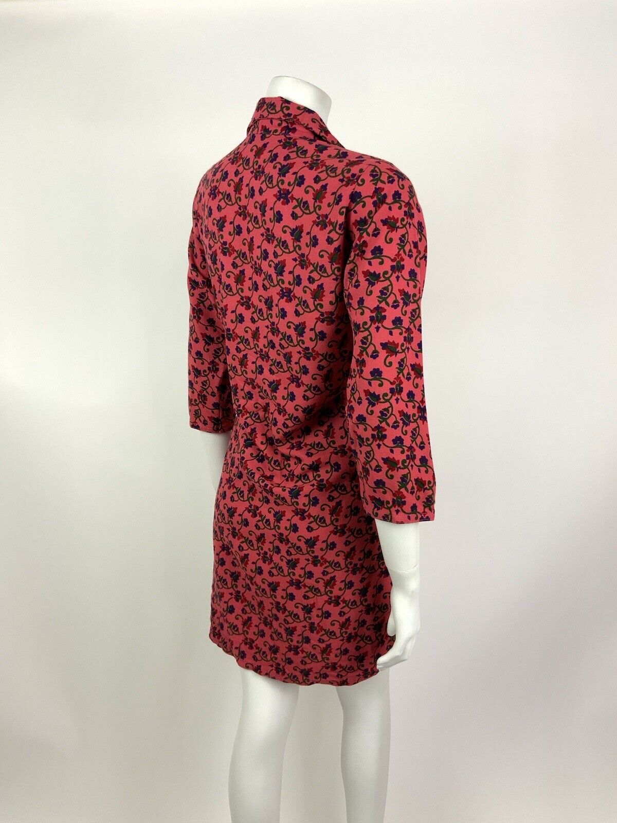 VINTAGE 60s 70s PINK RED BLUE GREEN FLORAL PSYCHEDELIC SWIRL SHIRT DRESS 12 14