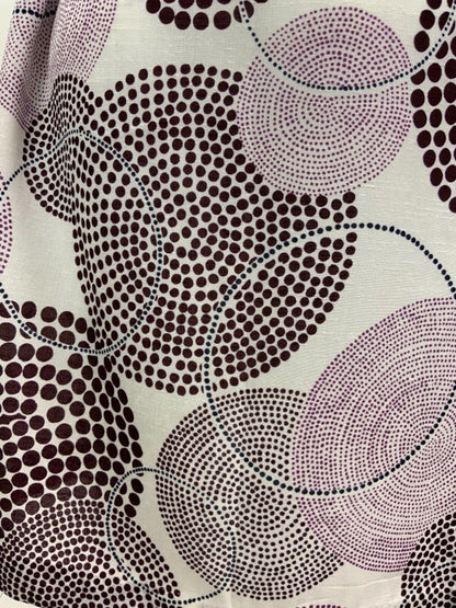 VINTAGE 60s 70s WHITE PURPLE BROWN DOTTY GEOMETRIC CIRCLE BELTED SHIRT DRESS 12