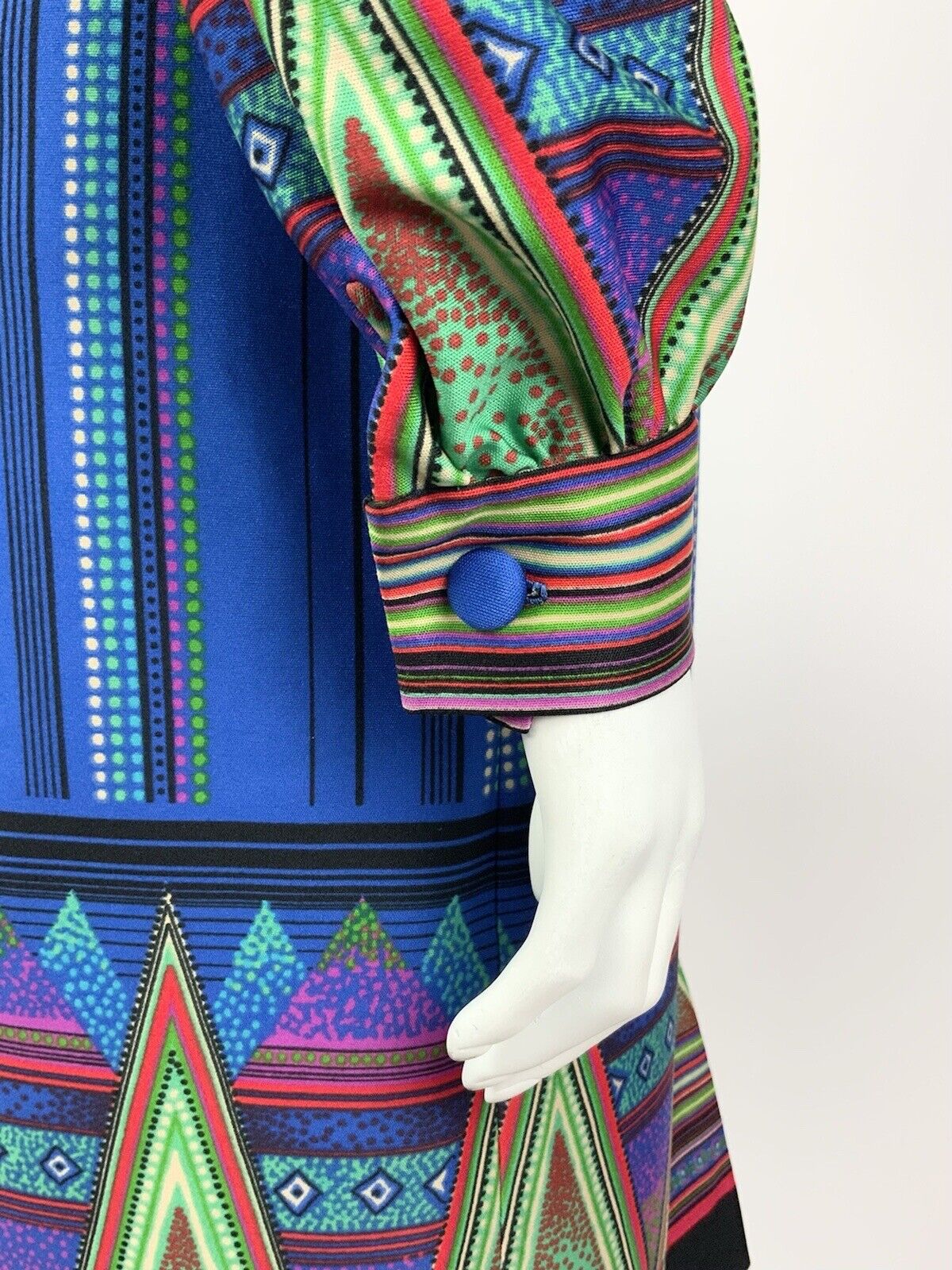 VTG 60s 70s BLUE GREEN PINK DOTTY STRIPED AZTEC BELTED DAGGER SHIRT DRESS 8 10