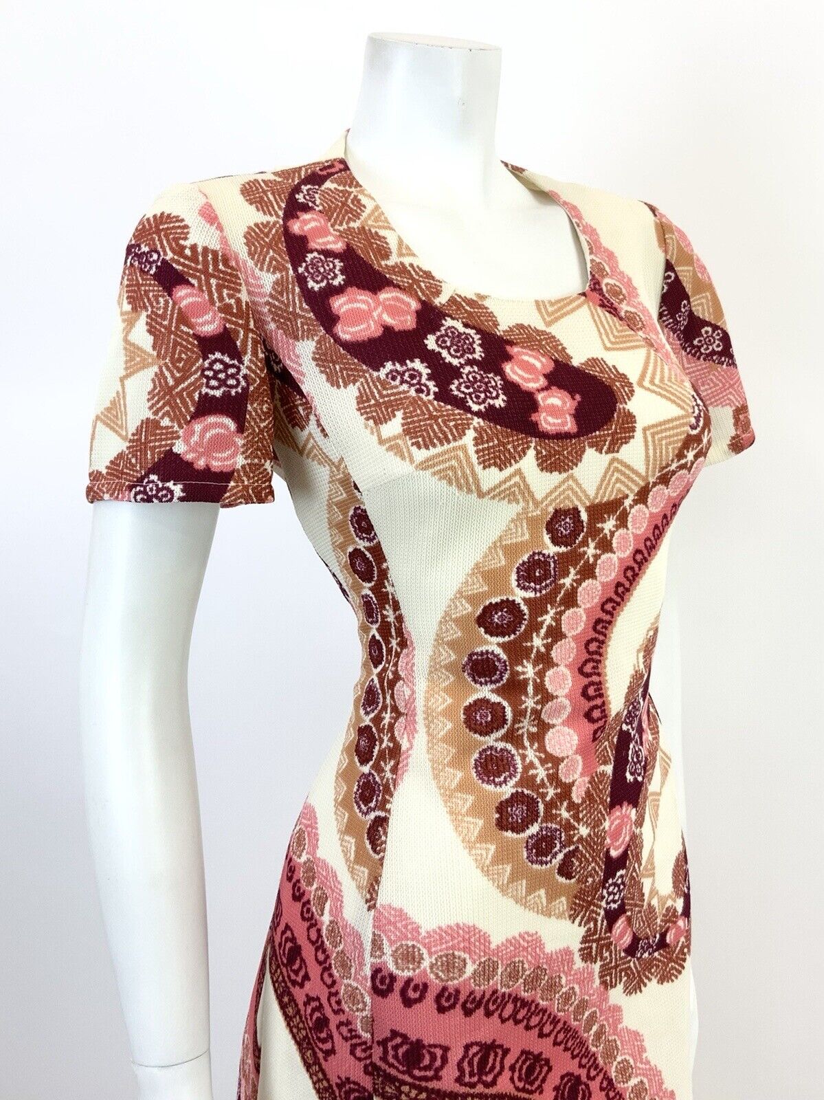 VINTAGE 60s 70s CREAM PINK PURPLE MANDALA HAWAIIAN FLORAL GEOMETRIC DRESS 14 16