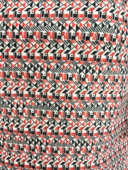 VINTAGE 60s 70s WHITE BLACK RED GEOMETRIC STRIPED OP-ART SHIRT MOD DRESS 12 14