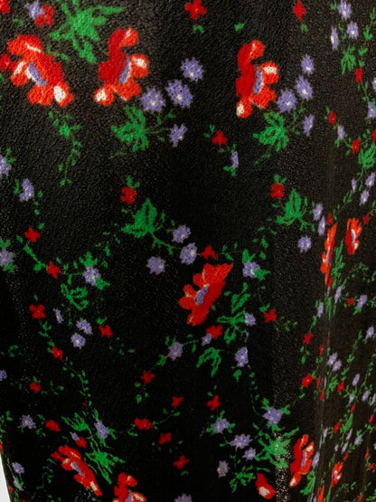 VINTAGE 60s 70s BLACK RED GREEN PURPLE FLORAL CAPE SLEEVE DRESS 10