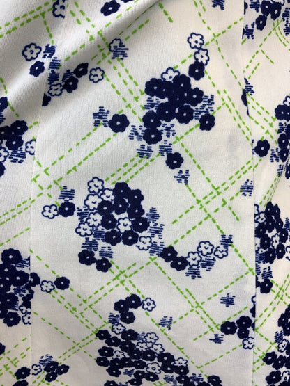 VINTAGE 60s 70s WHITE GREEN BLUE CHECKED FLORAL DITSY PUFF SLEEVE DRESS 12 14