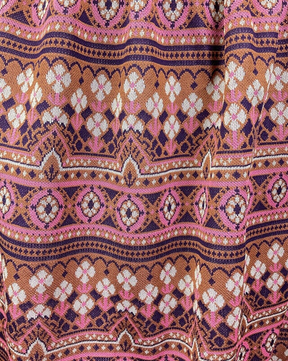 VINTAGE 60s 70s BROWN PINK WHITE GEOMETRIC DAISY LACE-UP BOHO FOLK MOD DRESS 10