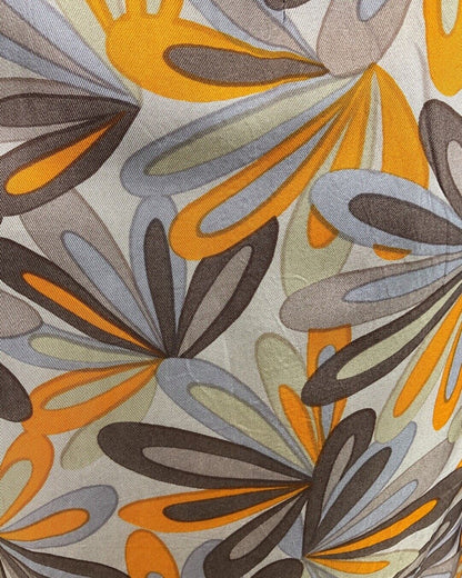 VINTAGE 60s 70s BROWN ORANGE BEIGE PSYCHEDELIC FLORAL SHIRT DRESS 12 14