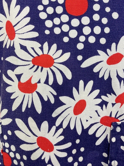 VINTAGE 60s 70s BLUE WHITE RED DAISY FLOWER DOTTY SUMMER APRON DRESS 10