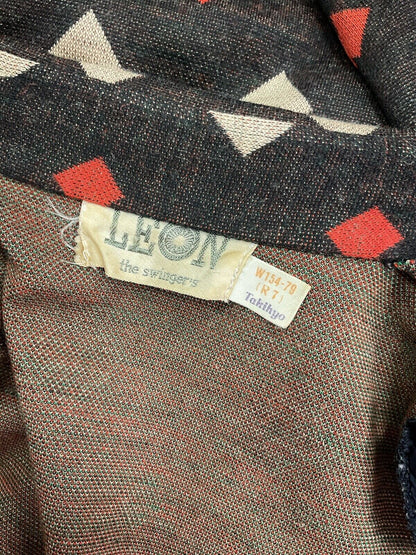 VINTAGE 60s 70s BLACK RED BEIGE DIAMOND GEOMETRIC DAGGER SHIRT DRESS 4