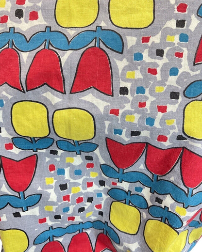VINTAGE 60s 70s WHITE GREY RED YELLOW TULIP FLORAL MOD WRAP CROPPED TOP 8