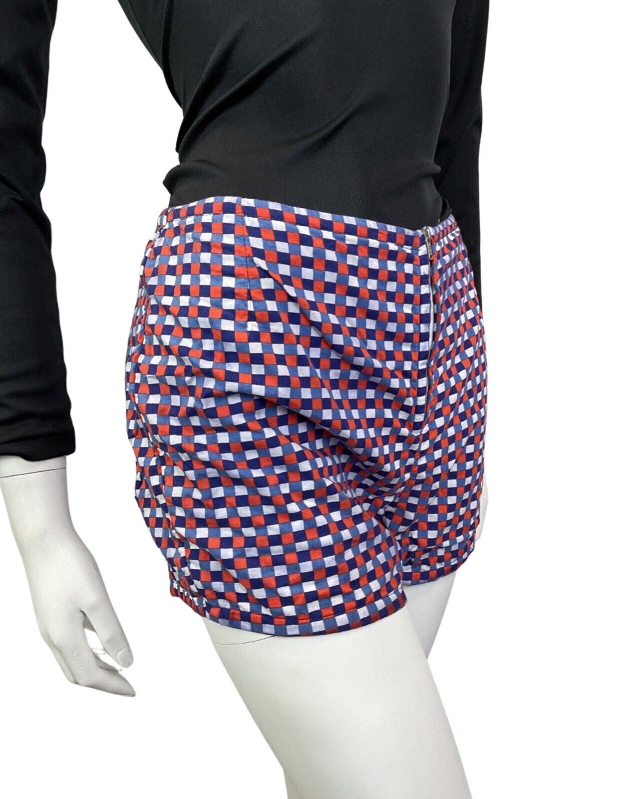 VINTAGE 60s 70s BLUE WHITE RED CHECKED ZIP-UP HIGHWAISTED MOD GOGO SHORTS 10