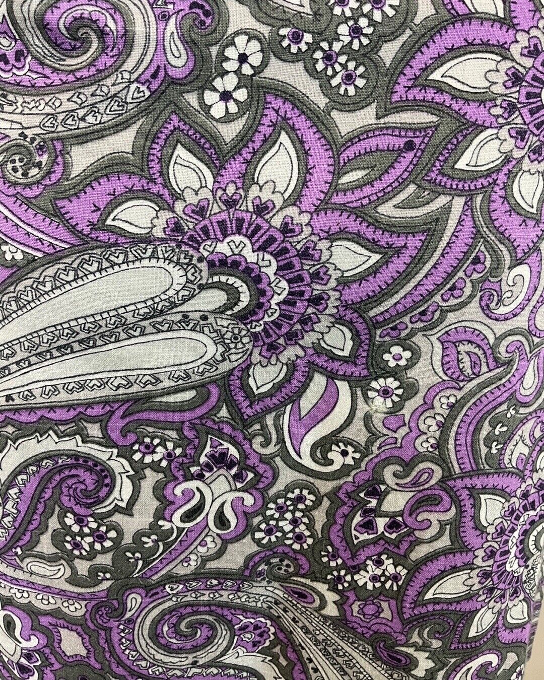 VINTAGE 60s 70s PURPLE GREY WHITE PSYCHEDELIC MANDALA FLORAL SLEEVELESS 12 14