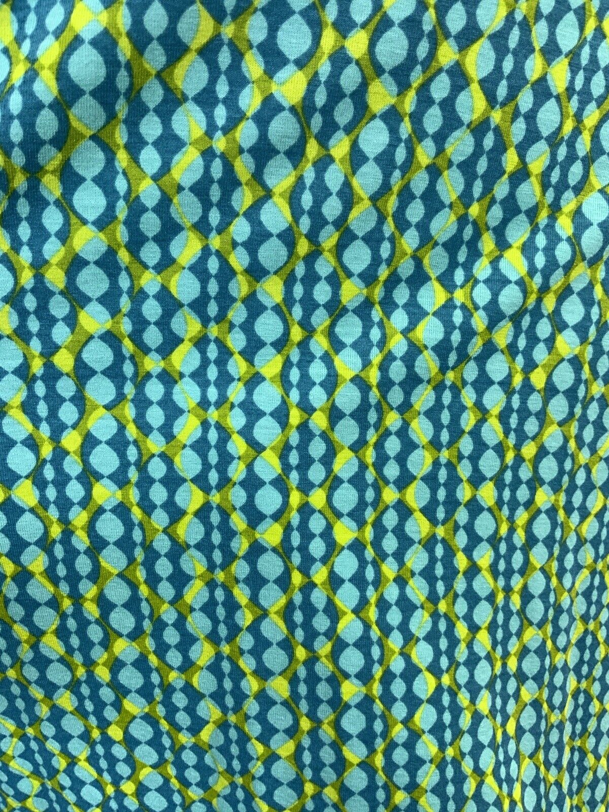 VINTAGE 60s 70s BLUE LIME GREEN OP-ART GEOMETRIC PSYCHEDELIC HALTER DRESS 10 12