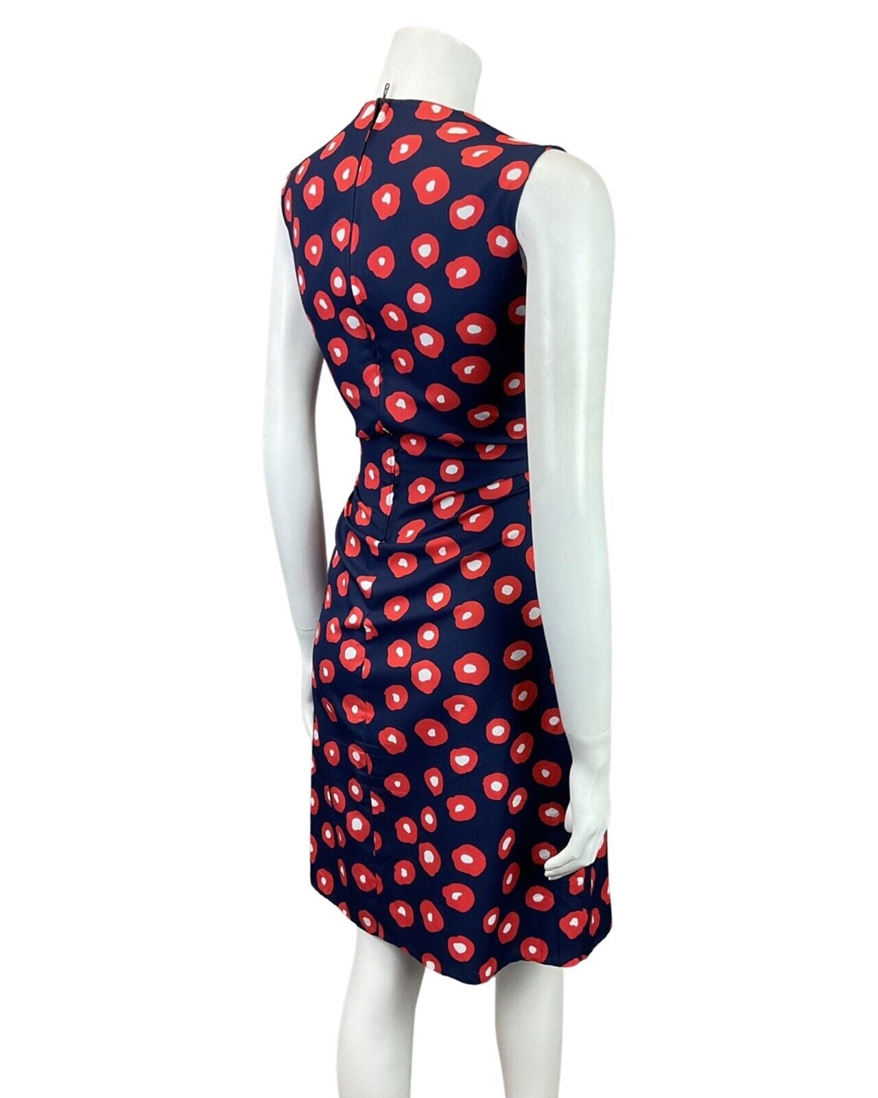 VINTAGE 60s 70s BLUE RED WHITE ABSTRACT DOTTY SLEEVELESS MOD DRESS 10 12