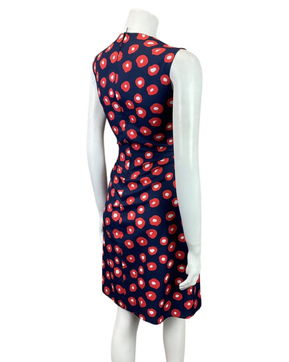 VINTAGE 60s 70s BLUE RED WHITE ABSTRACT DOTTY SLEEVELESS MOD DRESS 10 12