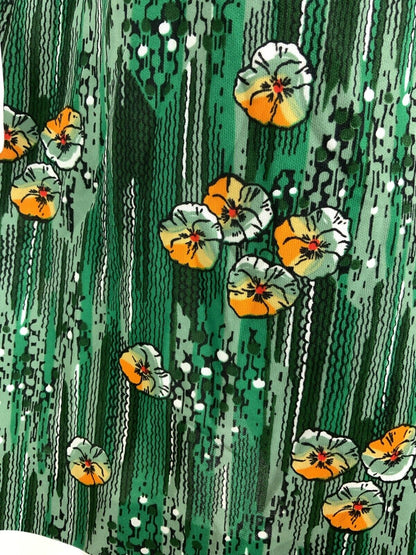 VINTAGE 60s 70s GREEN WHITE ORANGE STRIPED FLORAL DAGGER SHIRT DRESS 14 16
