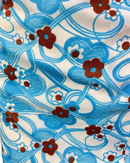 VINTAGE 60s 70s BLUE WHITE BROWN PSYCHEDELIC DAISY FLOWER MOD WIGGLE DRESS 14 16