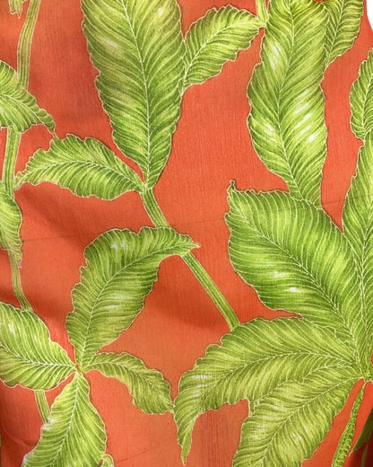 VINTAGE 60s 70s ORANGE GREEN PALM LEAF SHEER TURTLENECK MOD SHIFT DRESS 8 10