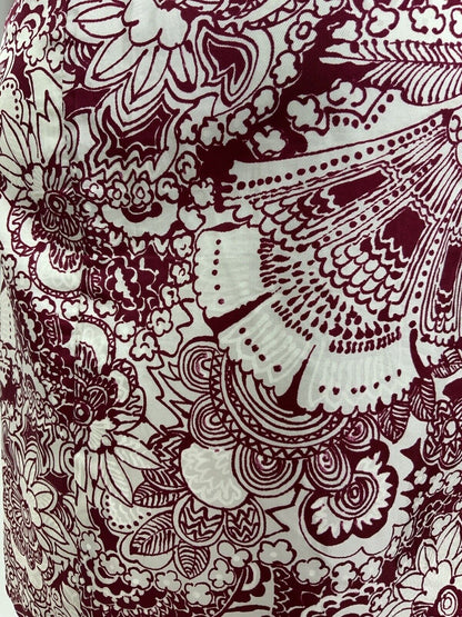 VINTAGE 60s 70s WINE RED WHITE PSYCHEDELIC FLORAL PAISLEY BATIK SHIRT DRESS 12 1