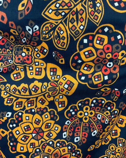 VINTAGE 60s 70s BLACK YELLOW ORANGE PSYCHEDELIC GEOMETRIC FLORAL SHIRT DRESS 16