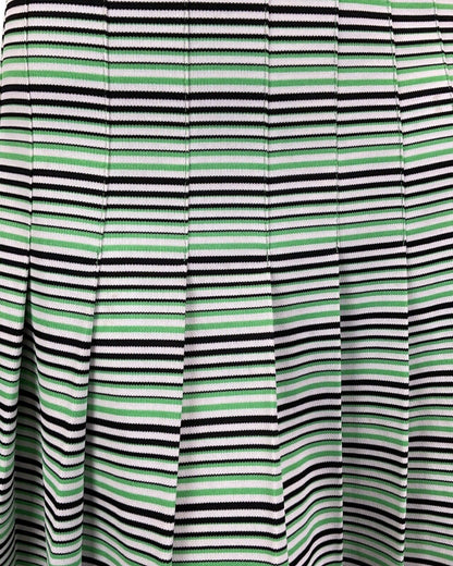 VINTAGE 60s 70s BLACK GREEN WHITE STRIPED PLEATED MIDI MOD DRESS 12