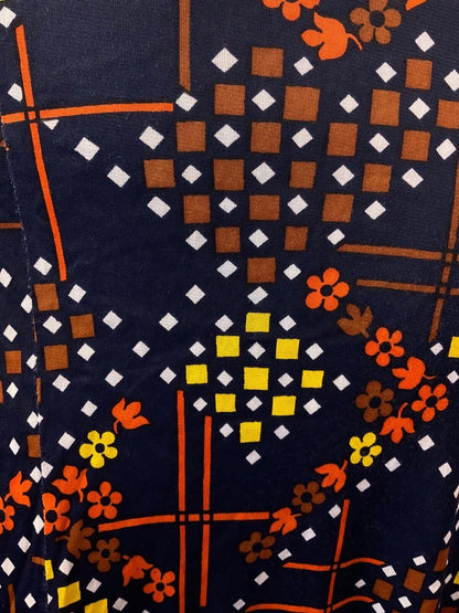 VINTAGE 60s 70s BLUE BROWN YELLOW GEOMETRIC MOD SUMMER HALTER DRESS 8