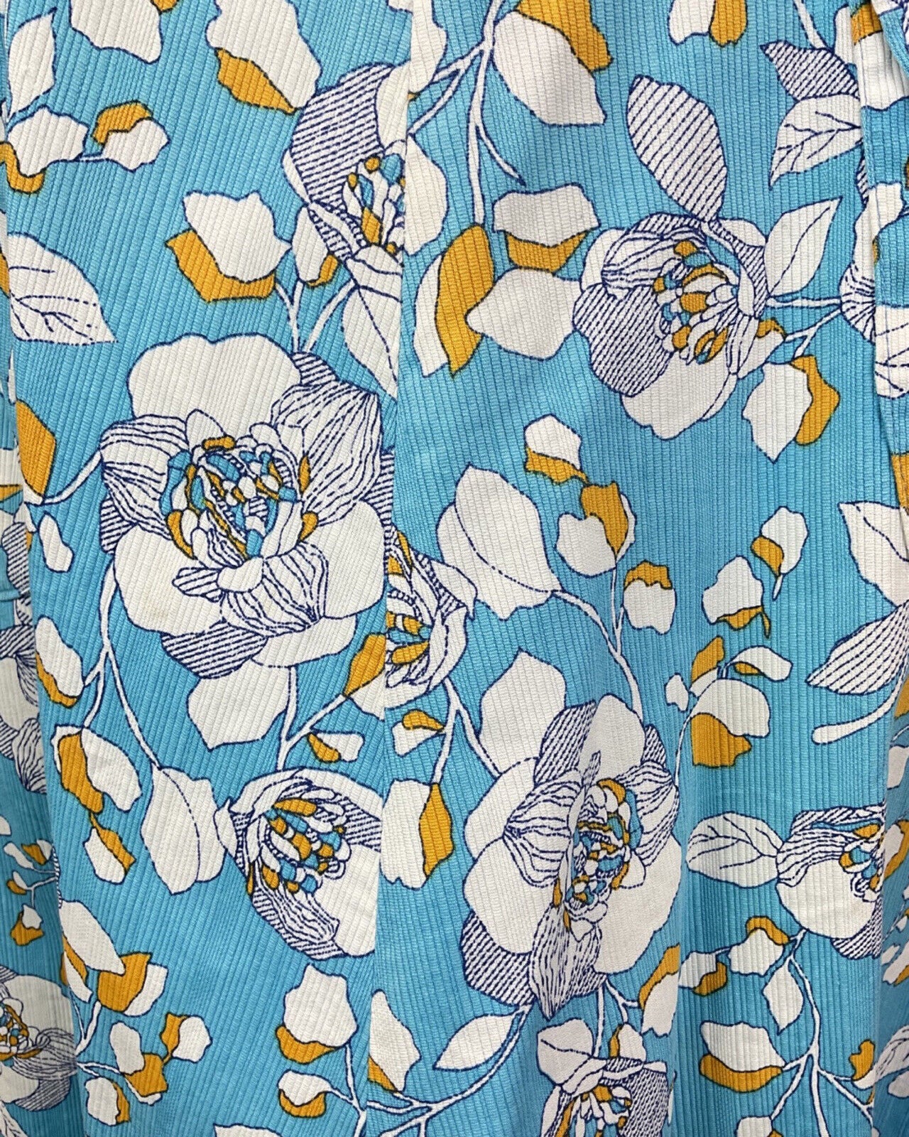 VINTAGE 60s 70s BLUE WHITE GOLD FLORAL LACE PINAFORE SUMMER DRESS 12 14