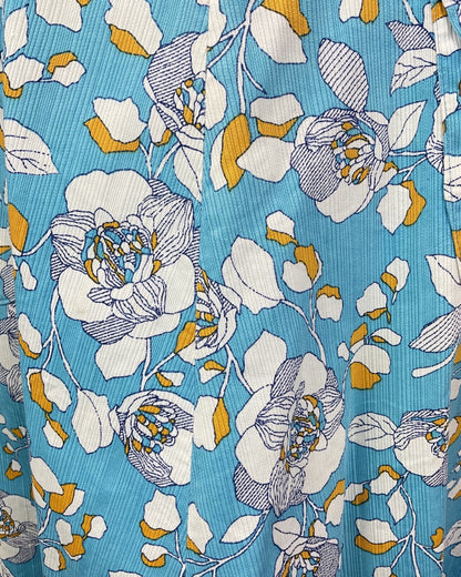 VINTAGE 60s 70s BLUE WHITE GOLD FLORAL LACE PINAFORE SUMMER DRESS 12 14