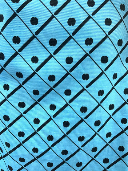 VINTAGE 60s 70s BRIGHT BLUE BLACK GRID CHECKED DOTTY BELL SLEEVE MOD DRESS 8 10
